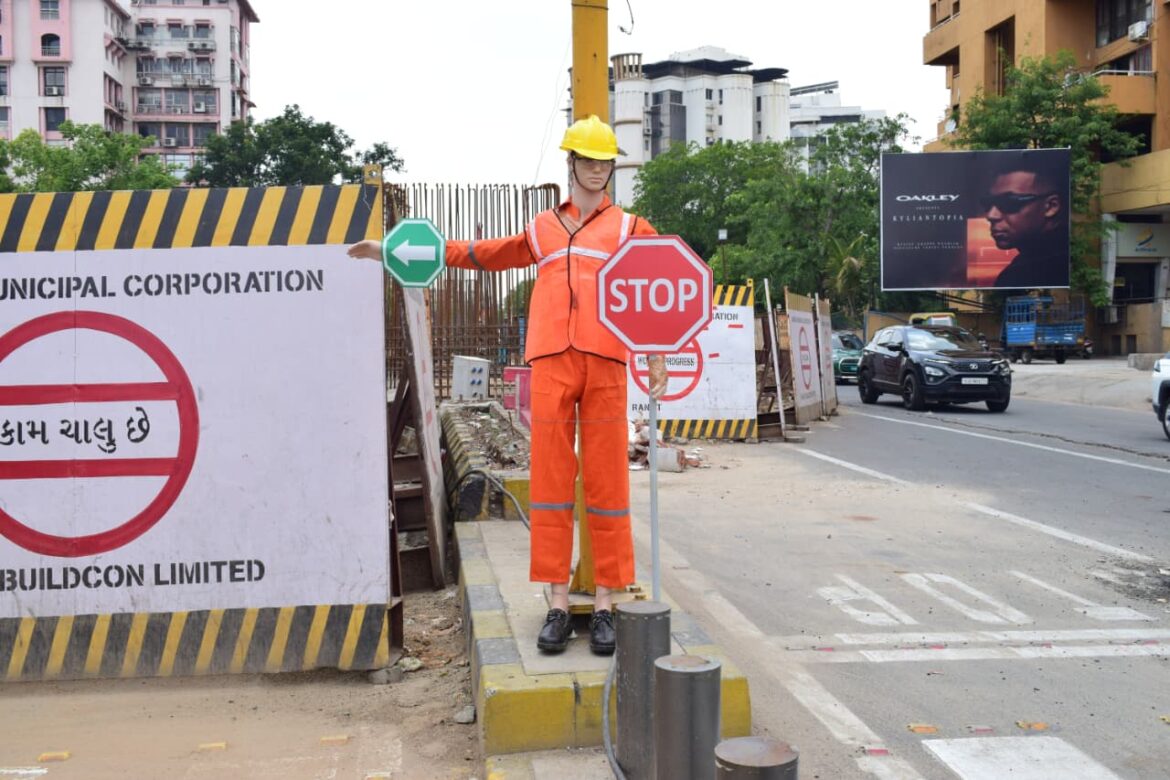 AMC Deploys Traffic Marshal Mannequins at Diversions, Roadwork Sites to Boost Monsoon Road Safety