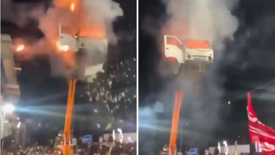 Van Suspended by Crane, Blown Up With Firecrackers During Muharram Procession in Ujjain; 4 Booked