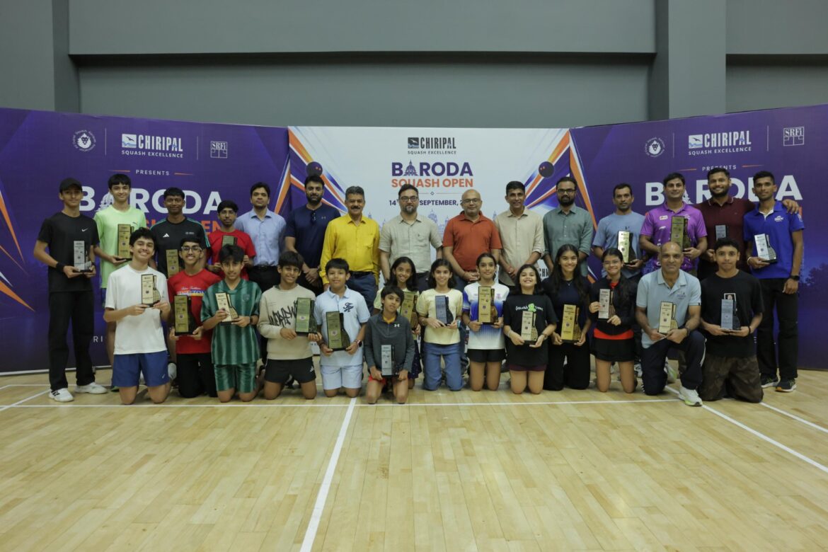 Baroda Squash Open 2026, organised by Chiripal Group, draws 157 players from 19 states