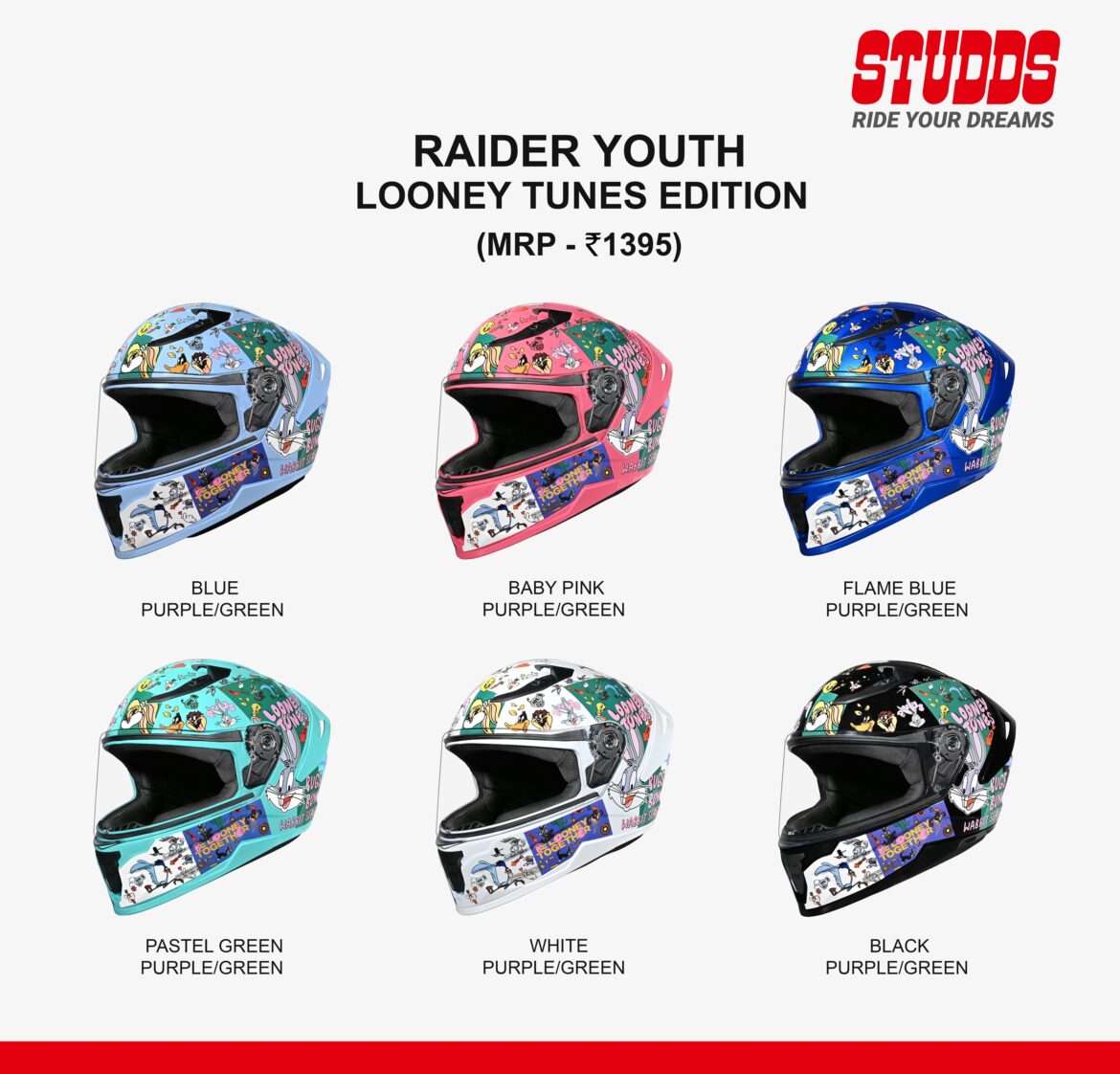 STUDDS Launches Raider Youth Looney Tunes Edition, Bringing Iconic Characters to Its Full-Face Youth Helmet Range